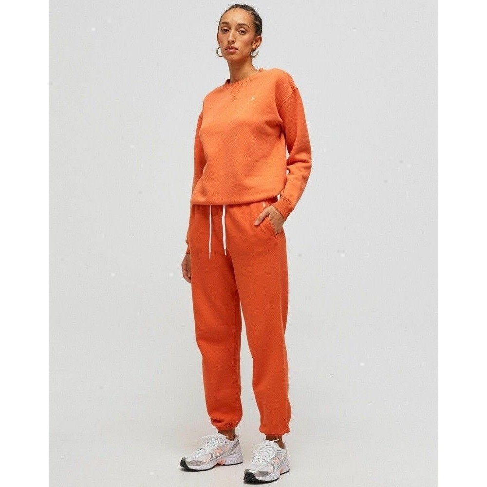 Ralph Lauren Polo Fleece Crewneck sweatshirt pants sweatsuit Orange S/XS New